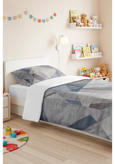 Mavi Geometrik Genç Odası Tek Kişilik Pike Takımı - Gri Modern 160x220 Cm Kapitone Yatak Örtüsü Mat Çiçek Yansıması