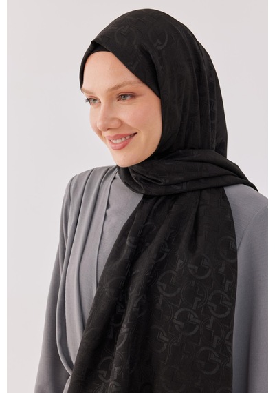 Mirsoy Scarf Daka Desen Parlak Jakar Şal - Siyah Siyah