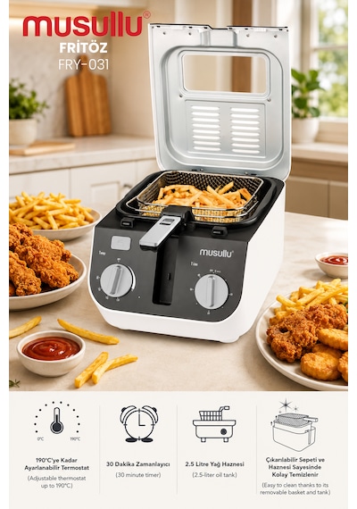 Musullu FRY-031 2000 W Zamanlayıcılı Fritöz