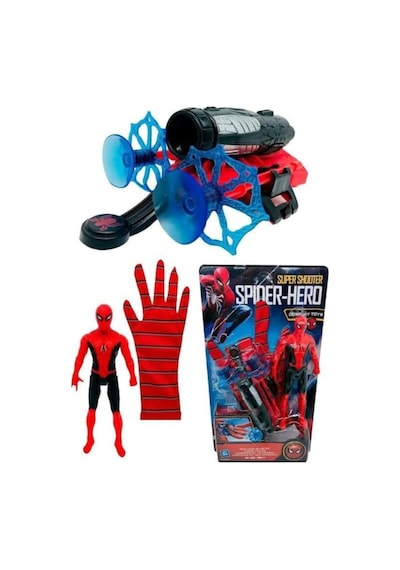 TukaShopping54 Spiderman Örümcek Adam Ağ Fırlatan Ok Atan Vantuzlu Eldiven Işıklı Figür Oyuncak