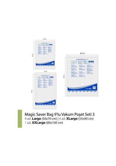 Magic Saver Bag 9'Lu Vakumlu Poşet Seti 3