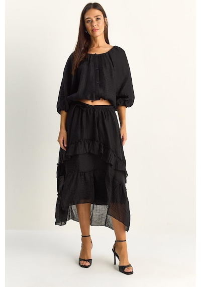 Shade Kadın Bel Lastikli Kayık Yaka Bluz Asimetrik Kat Detaylı Maxi Etek Astarlı Takım 7646 60286142 - Siyah Shade Kadın Bel Lastikli Kayık Yaka Bluz Asimetrik Kat Detaylı Maxi Etek Astarlı Takım 7646 60286142 - Siyah