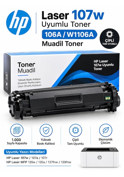Hp Laser 107w Uyumlu Toner Çipli / -106a Toner Çipli Kaliteli Ürün