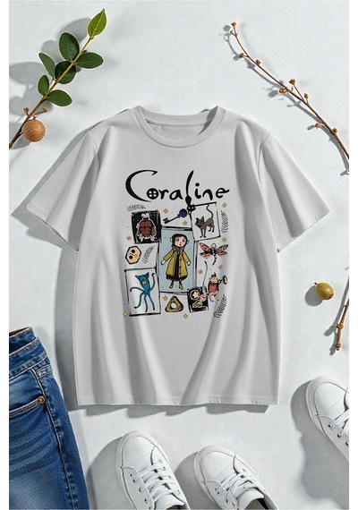 Uyguntarz Unisex Carolıne Baskılı Tasarım Tshirt Gri