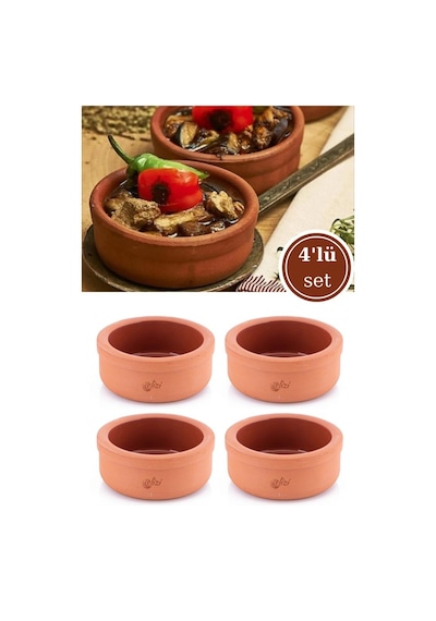 Elizi Çömlekleri 4 Adet Sırlı Toprak Güveç Kasesi, Fırın Sütlaç Yoğurt Kabı 4 Lü Set 4x500ml Sırlı Toprak