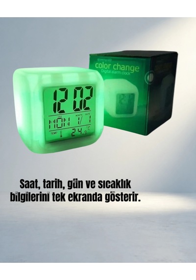 Fonksiyonel Renk Değiştiren Led Küp Dijital Saat 8x8 Cm .