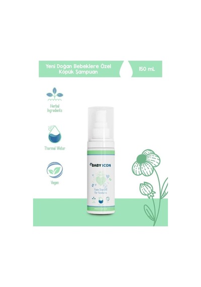 Baby İcon %100 Doğal Organik Vegan Yenidoğan Bebek Köpük Şampuanı 150 Ml Konak Önleyici Termal Su Katkılı