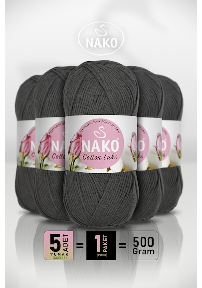 Cotton Lüks - 97599 Koyu Gri - 5'li Paket - 100gr/330m - Pamuklu Hırka Yelek Amigurumi İpi