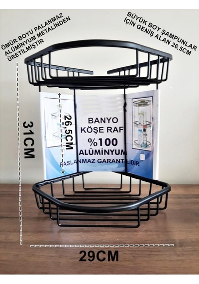 Aüminyum İki Gözlü Banyo Köşelik Şampuanlaık Ömür Boyu Paslanmaz Siyah-oscr Çok Renkli