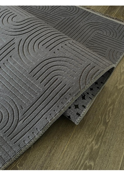 Melena Carpet Modern Salon Halısı Premium Seri Emboss Kabartmalı Saçaklı Kaymaz Taban Halı Antrasit