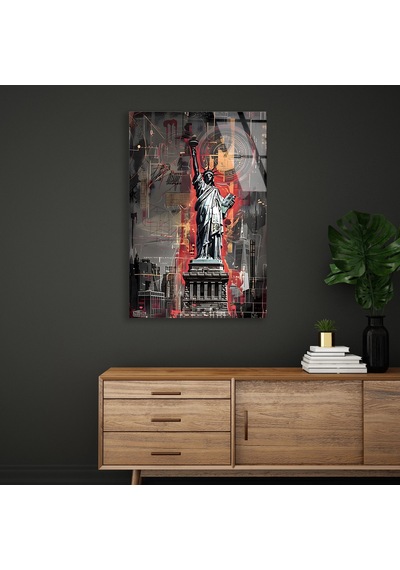 Özgürlük Heykeli Grunge Şehir - Cam Tablo - Deg0533 90 X 140 Cm
