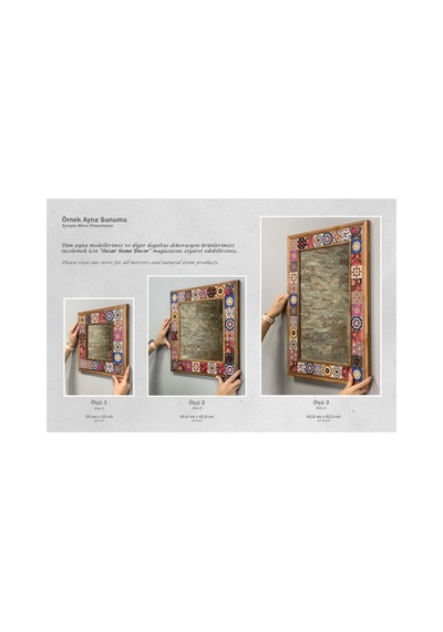 Tr Oscar Stone Decor Masif Çerçeveli Mozaik Taş Doğal-mermer Ayna 43 Cm X 63 Cm Seramik Desenli Ayn4060-073 Diğer