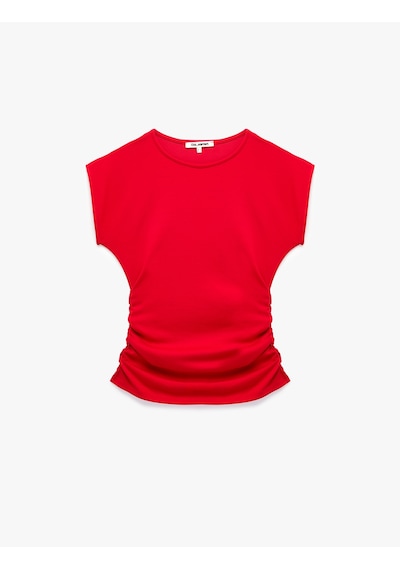 Koton Slim Fit Kısa Kollu Bisiklet Yaka Büzgülü Tişört Kırmızı 6sal10637ık