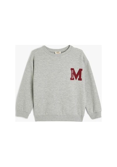 Koton Erkek Çocuk Bisiklet Yaka Slogan Baskılı Uzun Kollu Sweatshirt Gri