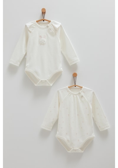 Caramell Cute Rabbıt Omuz Detaylı İkili Çıtçıtlı Body Ekru