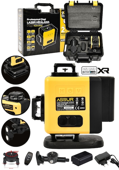 Assur Asr922 360 16 Köşe Lazer Metre Hizalama Sarı
