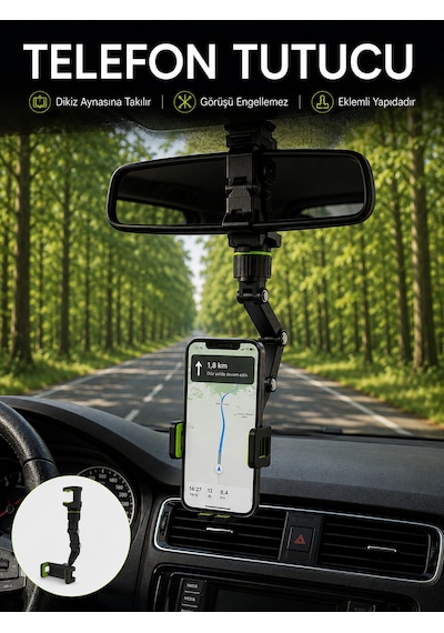 Araç İçi Dikiz Aynası Telefon Tutucu 360 Dönebilen Katlanabilir Çr