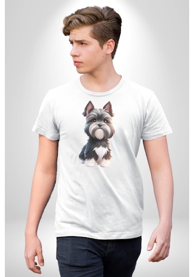Sevimli Beyaz Gri Köpek Unisex Unisex Beyaz Organik Baskılı T-shirt Penye Yüksek Kalite Beyaz