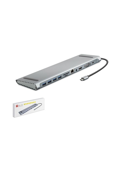 Hadron Hdx7854 Type-c Combo Hub Hdmı 4k Vga Lan Usb 3.0 Pd Audio Kart Okuyucu 11 Port Gri