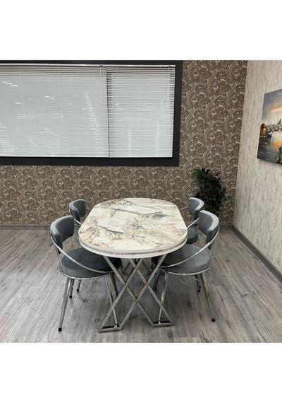 Selenit Mutfak Yemek Masası Takımı- 4 Kişilik Mutfak Masa Sandalye Takımı- Mutfak Masası Takımı Beyaz Mermer Gümüş Selenit Mutfak Yemek Masası Takımı- 4 Kişilik Mutfak Masa Sandalye Takımı- Mutfak Masası Takımı Beyaz Mermer Gümüş
