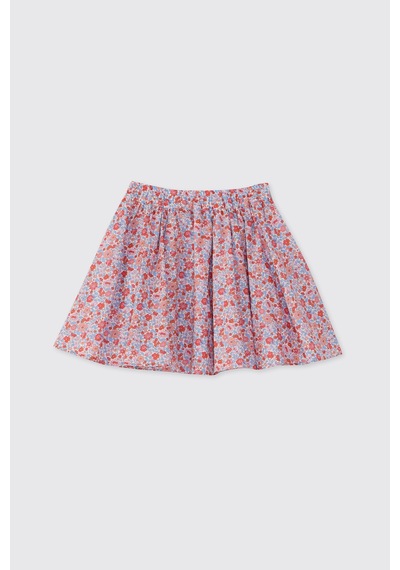 Made With Liberty Fabric Liberty Kumaş Kız Çocuk Çiçek Desenli Etek Kırmızı