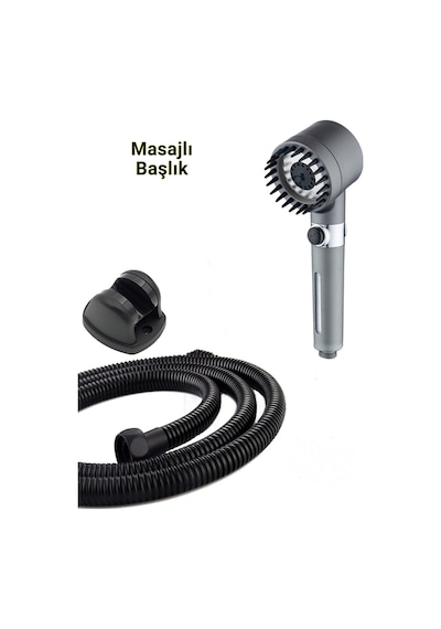 Masajlı 3 Fonk Duş Başlığı Duş Hortumu 150 Cm Ve Mafsal Set Siyah