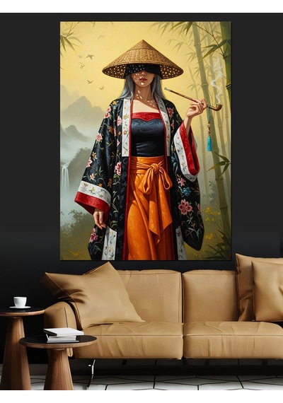 Ahşap Tablo Geleneksel Japon Kadın Resmi