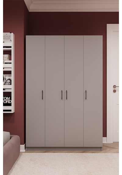 Asra Trend 4 Kapaklı Gardırop G-08 %100 MDF Fonksiyonel Kıyafet Dolabı Koyu Gri