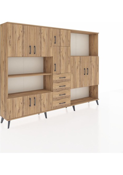Arges Dolap 10 Raflı 4 Çekmeceli 8 Kapaklı 220x30x163 Çam-çam Çam-çam