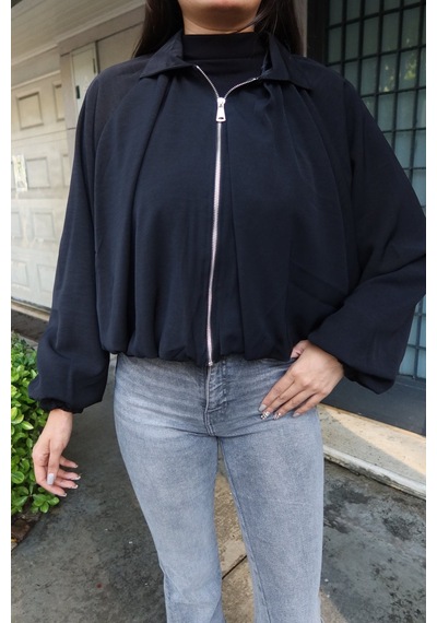 Kechi Woman Paraşüt Kumaş Fermuarlı Çıtçıtlı Ceket Siyah