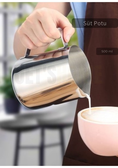 Süt Potu Paslanmaz Süt Köpürtme Sürahisi Çelik Pitcher 500 Ml