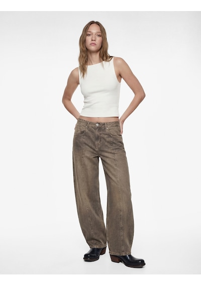 Koton Kolsuz Kayık Yaka Slim Fit Crop Bluz Ekru 6sal30061ık Ekru