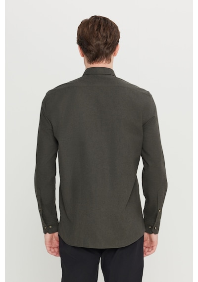 Altınyıldız Classıcs Erkek Hakı Pamuklu Slim Fit Dar Kesim Düğmeli Yaka Diagonal Desenli Flanel Gömlek Haki