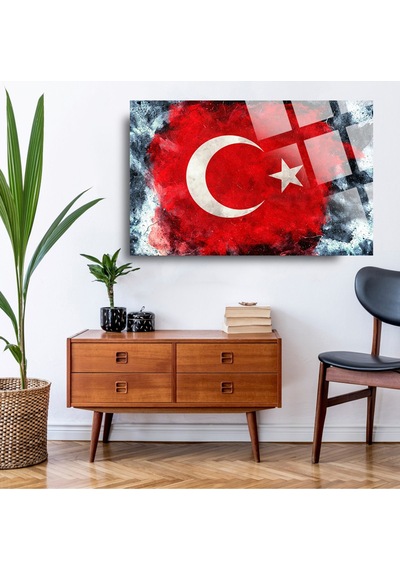 Türk Bayrağı 2 Ev Ofis Okul İçin 4mm Kırılmaz Temperli Yüksek Çözünürlüklü Cam Tablo