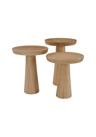 Mushroom 3'lü Zigon Sehpa Doğal Ahşap Rengi