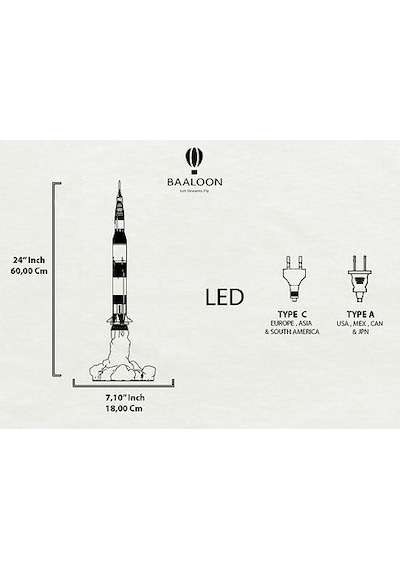 Saturn V Roket Gece Lambası Dekoratif Ve Özel Hediye Çok Rekli - Beyaz