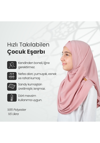 Pratik Hazır Geçmeli Boneli Çocuk Şal Pembe Pembe