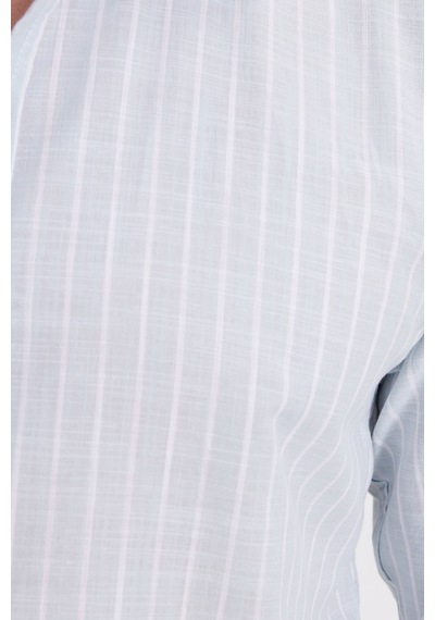 Tudors Erkek Slim Fit Dar Kesim Uzun Kollu %100 Pamuk Keten Doku Çizgili Gömlek-42654 Mint
