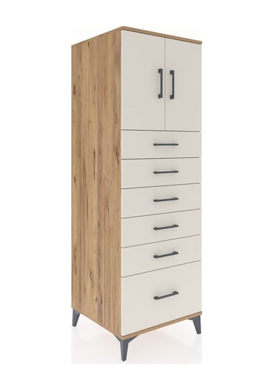 Kronos Dolap Tek Raflı 6 Çekmeceli 2 Kapaklı 60x59x182 Çam-ay... Çam
