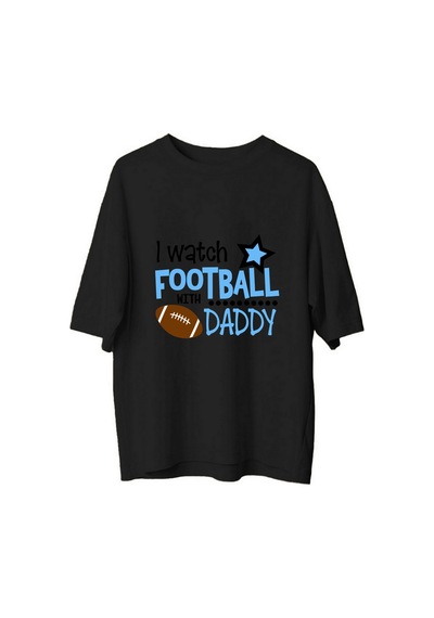 Paybuy Erkek Oversize Futbol Baskılı Tişört Babamla İzlerim Yazısı Yıldı Siyah