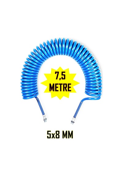 Blutec 7,5 Metre Spiral Hava Hortumu 5x8mm 1/4'' - Kompresör Spiral Hava Hortumu