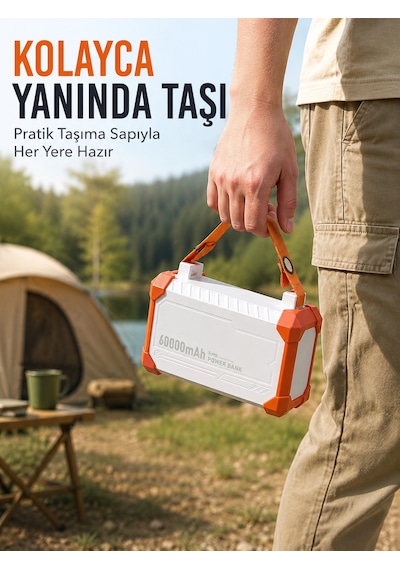 Tek 60000 Mah Yüksek Kapasiteli Powerbank 22.5w Hızlı Şarj 4 Entegre Kablolu Dijital Göstergeli Taşınabilir Şarj