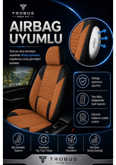 Skoda Rapid 2012+ Uyumlu Nova Serisi Taba Siyah Oto Koltuk Kılıfı