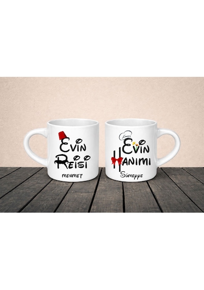 Kişiye Özel Evin Reisi&evin Hanımı İkili Nescafe Fincanı Beyaz