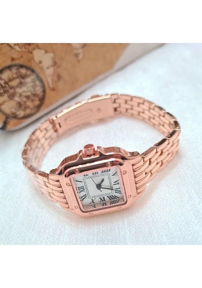 , Rose Gold Rengi, Roma Rakamlı, Modern Tasarım, Retro Tasarım, Hediyelik, Kadın Kol Saati Altın