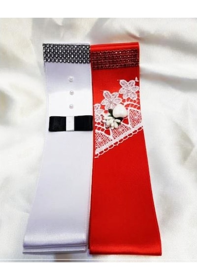 Ceyyiz Taşlı Güpürlü Gelin Damat Takı Kurdela Kuşak 2 Adet (269915035)