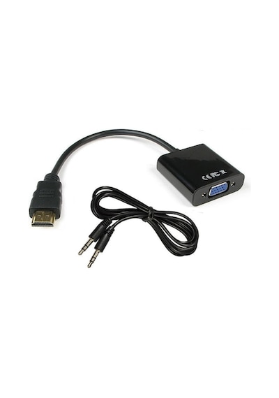 HDMI To VGA Çevirici Dönüştürücü Kablo + Ses Kablosu Destekli