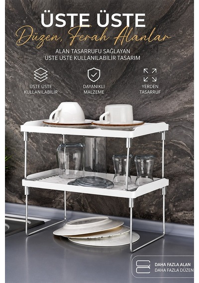 Katlanabilir Metal Ayaklı Mutfak Rafı Tezgah Üstü Tabak Bardak Düzenleyici Organizer Diğer