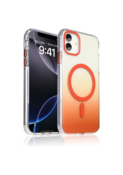 Apple Uyumlu iPhone 11 Kılıf M-safe Şarj Özellikli Transparan Renk Geçişli Zore Toros Kapak Turuncu