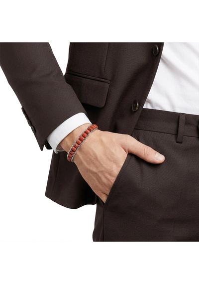 Moncuk Design Kırmızı Jasper Doğal Taşlı Hasır Örgü Zincirli Erkek Çelik Bileklik 33512b28d18 Kahverengi